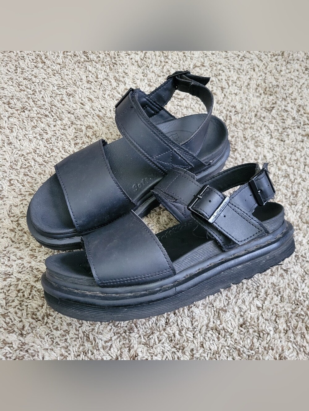 Dr. Martens Voss Mono Sandals Shoes Black Leather Straps Buckle Women's 7